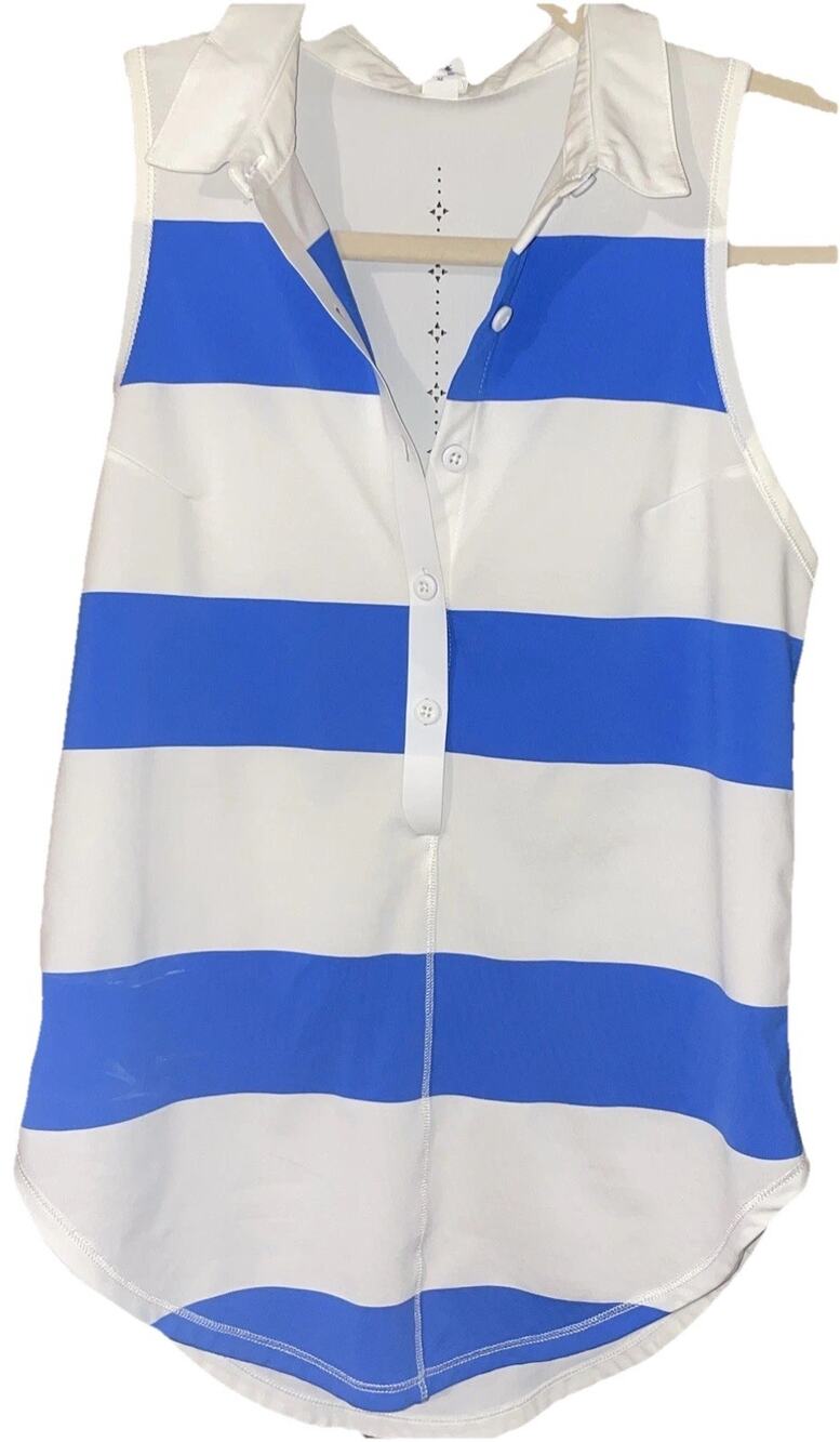 Lululemon Hot Hitter Sleeveless Polo II blue white stripe women's size 2
